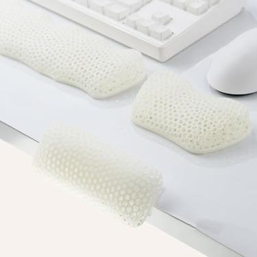 Imagem de FORRTY Conjunto De Almofada De Braço Impressa Em 3D Com Apoio Para Pulso, Suporte Ergonômico Para Teclado E Mouse, Respirável, Descanso De Braço Para Mesa, PC, Jogos, Digitação(Branco,Three)