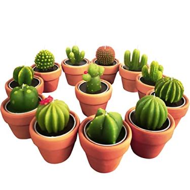 Imagem de Velas de cacto luz de chá com pequeno suporte de panelas de terracota, decorações suculentas de chá de bebê, velas decorativas delicadas, 12