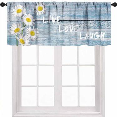 Imagem de Cortinas de flor margarida, placa de madeira retrô rústica, floral, casa de fazenda, primavera, borboleta, planta, fazenda, janela, tratamento para cozinha, sala de estar, 1 peça, 137 x 45 cm