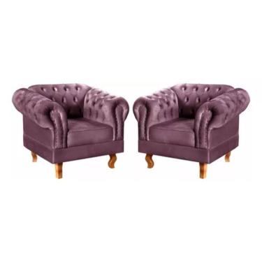 Imagem de Kit 2 Poltronas Chesterfield Dom Pedro Vintage Retrô Capitonê Veludo Roxo