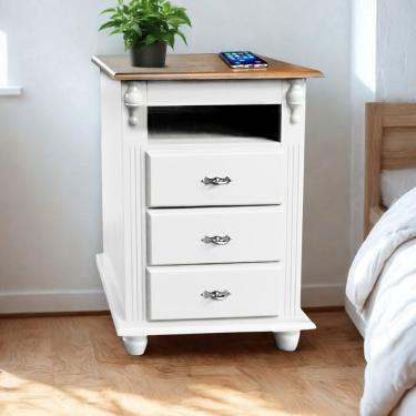 Imagem de Mesa De Cabeceira Com Nicho E Pés Torneados - Branco Laca Com Tampo Imbuia Glazer