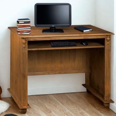 Imagem de Escrivaninha De Madeira Com Porta Teclado E Pés Torneados - Imbuia Glazer