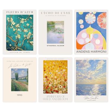 Imagem de Wallbuddy Impressões de arte abstrata colorida | Arte de parede de nenúfares da natureza flores e céus | Conjunto de 6 pôsteres florais e paisagens impressionistas galeria decoração de parede quarto