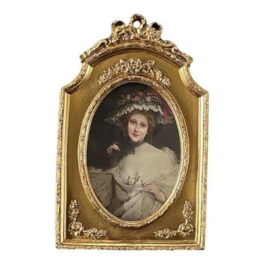 Imagem de Ioensy Moldura de foto ornamentada, porta-retratos, decoração barroca, design antigo, pequeno, pendurado ou de pé, suporte para fotos, para mesa de quarto