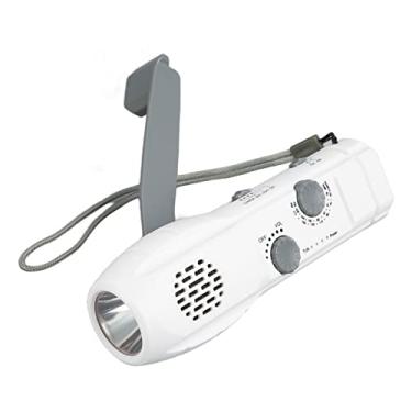 Imagem de ASHATA Rádio de Manivela de Emergência, Clima AM FM, Carregamento USB e Alarme SOS 1200mAh Pequeno Rádio LED de Manivela, para Camping, Caminhada, Ao Ar Livre (WHITE)