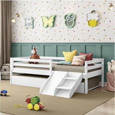 Imagem de Bicama Solteiro Infantil Prime com Kit Escadinha e Escorrega Casatema Branco