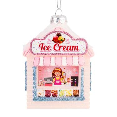 Imagem de Enfeites de Natal pendurados, enfeites de árvore de Natal soprados de vidro 2025, decorações de árvore de Natal rosa, presentes engraçados e decoração de casa, sorveteria