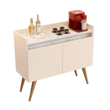 Imagem de Aparador Buffet Gold Marmorizado 2 Portas Pés Madeira Maciça Off White/marmore Branco