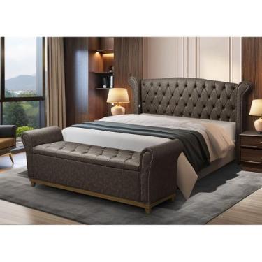 Imagem de Kit Baú e Cabeceira de Madeira material sintético Grécia Queen - D'Jul