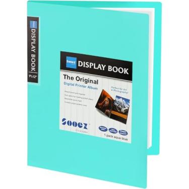 Imagem de Pasta com 30 envelopes Sooez Envelopes de plástico 23 x 30 cm, resistente com protetores de folha transparentes, exibição de 60 páginas para documentos e portfólio de obras de arte (azul-piscina)