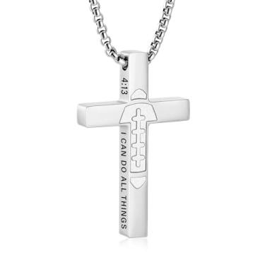 Imagem de VULETO Colar de cruz com versículo bíblico de futebol para meninos, homens, corrente com pingente de aço inoxidável, material de futebol religioso cristão, joias presentes para filhos e adolescentes