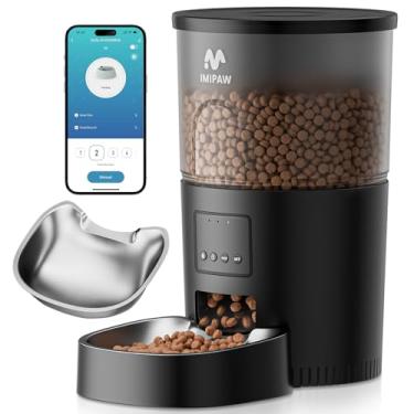 Imagem de IMIPAW Alimentador automático para gatos, dispensador de comida para gatos WiFi 5G com controle remoto de aplicativo, alimentador inteligente de alimentos secos para animais de estimação, alimentação