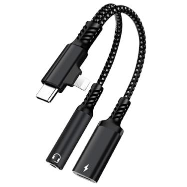 Imagem de caojunzhen Adaptador Lightning 2 em 2 e USB C para auriculares de 3,5 mm e carregador rápido, compatível com Lightning GalaxyS22, iPad Pro, Pixel, iPhone 14 13 12 11 X, etc.