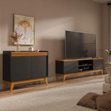 Imagem de Conjunto Sala de Estar Buffet 2 Portas Ripado e Rack para Tv até 75 Po