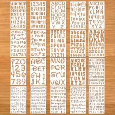 Imagem de UNICRAFTALE 20 peças de estênceis de letras de plástico reutilizáveis, modelos de pintura do alfabeto, estênceis de números para álbuns, festivais, projetos de arte, desenho, gravação, longo, 17,8 cm
