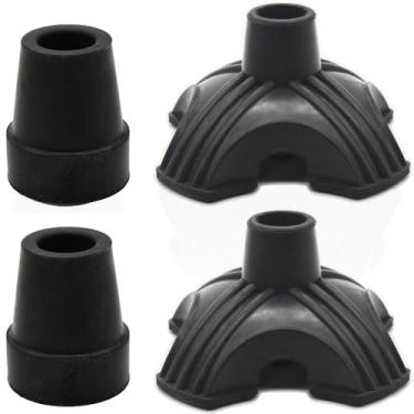 Imagem de DORANMI Conjunto de 4 pontas de bengala quádrupla de 7/20.3 cm, substituição de pontas de borracha preta, base de bengala quádrupla resistente, pontas de bengala para estabilidade e segurança