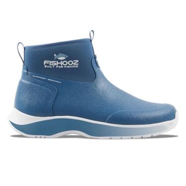 Imagem de FISHOOZ Sapato masculino DryRun para pesca no tornozelo | Estrutura de bota de neoprene 100% impermeável, forro de malha respirável, revestimento de borracha natural à prova de tempestade, Azul/branco