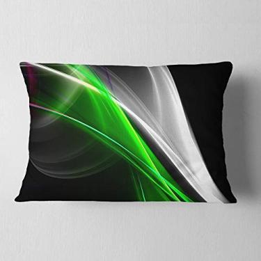 Imagem de Designart Fractal Lines Verde Branco Sala de estar Lombar, Sofá, Almofada de Alta Qualidade + Capa de Almofada Impressa em ambos os lados 30,48 cm x 50,8 cm