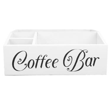 Imagem de Organizador da estação de café Caixa de lixo de café de madeira com 4 compartimentos Organizador de acessórios de café para bancada branca