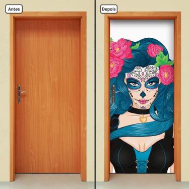 Imagem de Adesivo Decorativo de Porta - Caveira Mexicana - Mulher - 525cnpt - Al