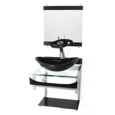 Imagem de Gabinete Vidro 40Cm Banheiro Curvado Duplo Pc Cuba Oval - Cubas E Gabi