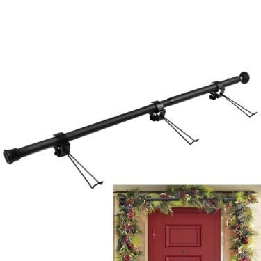Imagem de Guirlanda ajustável de 45,7 a 129,5 cm com 3 ganchos de haste de tensão, suporte de guirlanda de porta única resistente, sem danos à sua porta, sem perfuração, parafusos para decoração de guirlandas