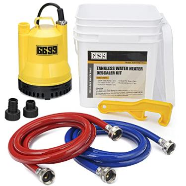 Imagem de 6699 Tankless Water Heater Flushing Kit Includes 1/6HP Submersible Sump Pump with Two Adapters & 3 Gallons Pail with Bucket Lid Opener & Two 1/2" Dia X 6’ PVC Hoses with Washers