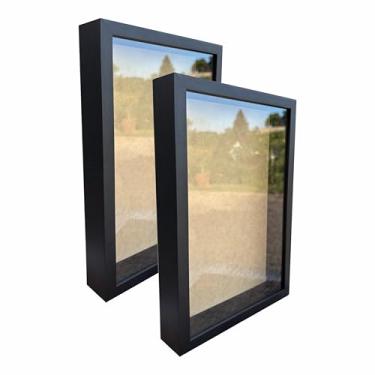 Imagem de Kit 2 Molduras Caixa Alta Revestida Com Vidro Expositora Bordados Quadros Quilling Scrapbook - 10x15-1,5X4,5 Cor:Preto