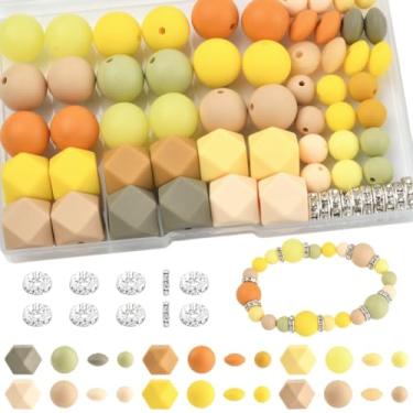 Imagem de Echoed Elegance 172 contas de silicone para fabricação de chaveiros, kit de contas focais de silicone de 6 cores misturadas, hexágono redondo de lentilha de 9 mm e 15 mm e espaçador de strass para