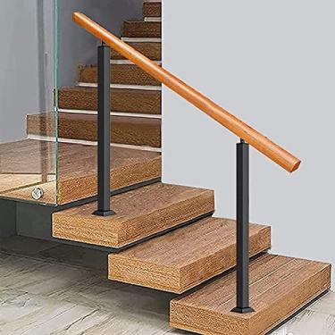 Imagem de 2 Pack Balaústres De Deck Montagem Frontal Interna Externa Preta Escada Spindles Post Corrimão De Madeira Semile Sistema De Corrimão De Metal Com Top Ajustável, H 95cm/37.4in, L 1.4m/4.6ft