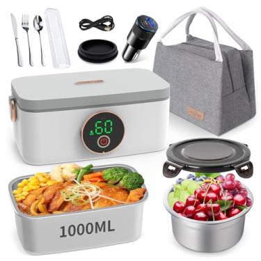 Imagem de Erreloda Lancheira elétrica sem fio de 1L, lancheira recarregável com aquecimento automático com talheres e lancheira isolada, aquecedor de alimentos para viagens, piquenique, acampamento