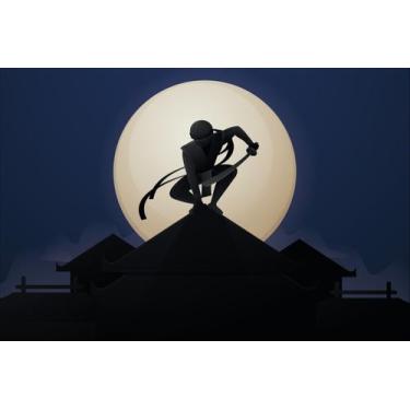 Imagem de Painel de Lona Ninja Ataque Noturno Lua - Fabrika de Festa, 150x100cm