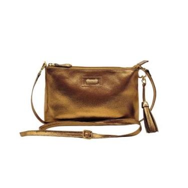 Imagem de Bolsa de Ombro Feminina Couro Legítimo Bolso Interno Alça Regulável Ta