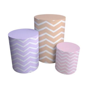 Imagem de Trio Capas Para Cilindro Versátil Candy Color Chevron Nude, Lilás e Ro