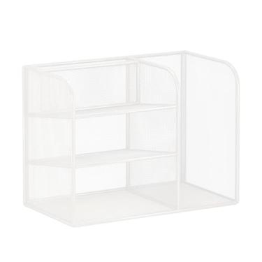 Imagem de KiBcsLic Organizador de mesa, suporte para arquivos de mesa, acessórios de escritório multicamadas, classificador de documentos, bandeja de papel para cartas, Branco