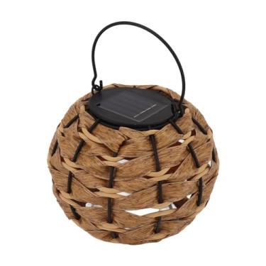 Imagem de Generic Luz Pendente de Vime, Lanterna Solar Oca Com Alça de Ferro para o Jardim