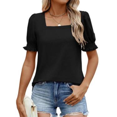 Imagem de Blusa feminina de manga bufante Sherosa, camiseta de verão, tamanho L