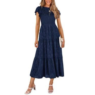 Imagem de Vestido midi PRETTYGARDEN feminino floral, verão 2025, azul marinho