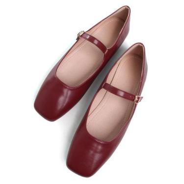 Imagem de Couro vermelho escuro feminino Flats Stunner Mary Jane tamanho 40 (8)