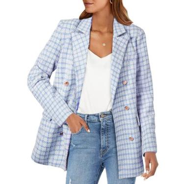 Imagem de Vestido blazer Happy Sailed Xadrez Tweed casual solto azul claro