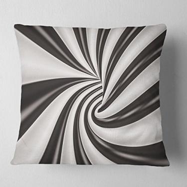 Imagem de Designart Fractal 3D preto N branco túnel contemporâneo sala de estar, sofá, almofada + capa de almofada impressa em ambos os lados 66 cm x 66 cm