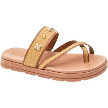 Imagem de Sandália Moleca Papete Feminina Tira com Tachas Modernas, Caramelo nat