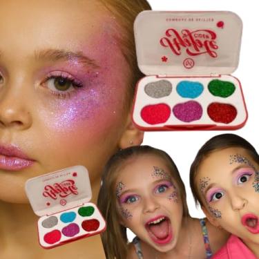 Imagem de Paleta de Sombras Infantil com Glitter Colorido – 6 Cores Brilhantes para Maquiagem Infantil, Segura e Fácil de Usar