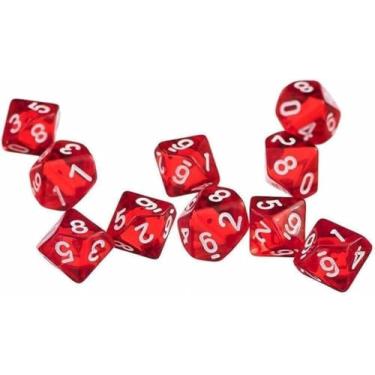 Imagem de 10Pcs Red D10 Polyhedral Dice Set, 10-Sided, High-Clarity, for Tabletop Games and Role-Playing Adventures
