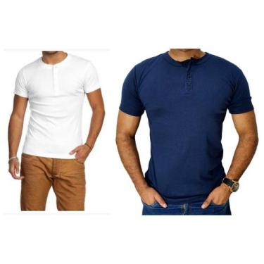 Imagem de Kit 2 Camiseta Henley Canelado Masculina 4 Botões Slim M Curta - J SIL