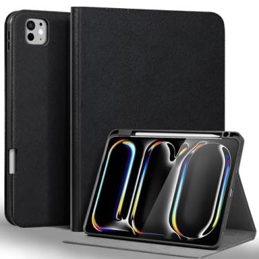 Imagem de Gexmil Capa de couro para iPad Pro de 11 polegadas M4 2024 com suporte para lápis, capa protetora à prova de choque de couro de primeira linha inteligente com suporte ajustável, hibernar/despertar
