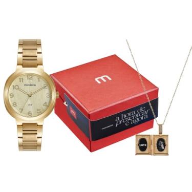 Imagem de Mondaine Kit Relógio Feminino Dourado Textura Metálica Escapulário