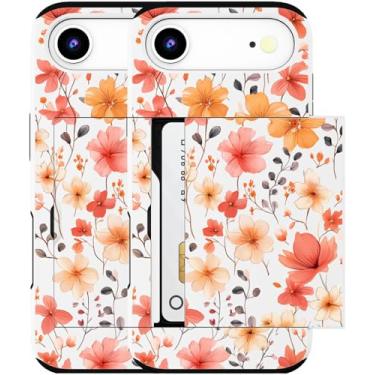 Imagem de MUQR Capa para celular 17 Air compatível com porta-cartão fofo - Capa tipo carteira robusta com design Kawaii, proteção contra quedas de grau militar para mulheres (flores brancas de outono)