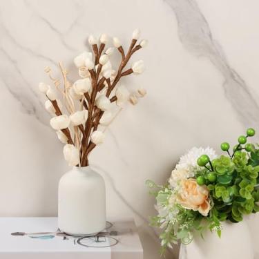 Imagem de Conjunto de 12 peças de difusor de palheta, conjunto de varetas difusoras de flores brancas feitas à mão, varas difusoras de aroma elegantes, refil de flores, refil de varas de vime para fragrância de