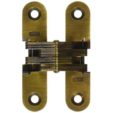 Imagem de SOSS Dobradiça invisível de zinco 208 com furos para aplicações em madeira ou metal, montagem de encaixe, acabamento externo de latão antigo